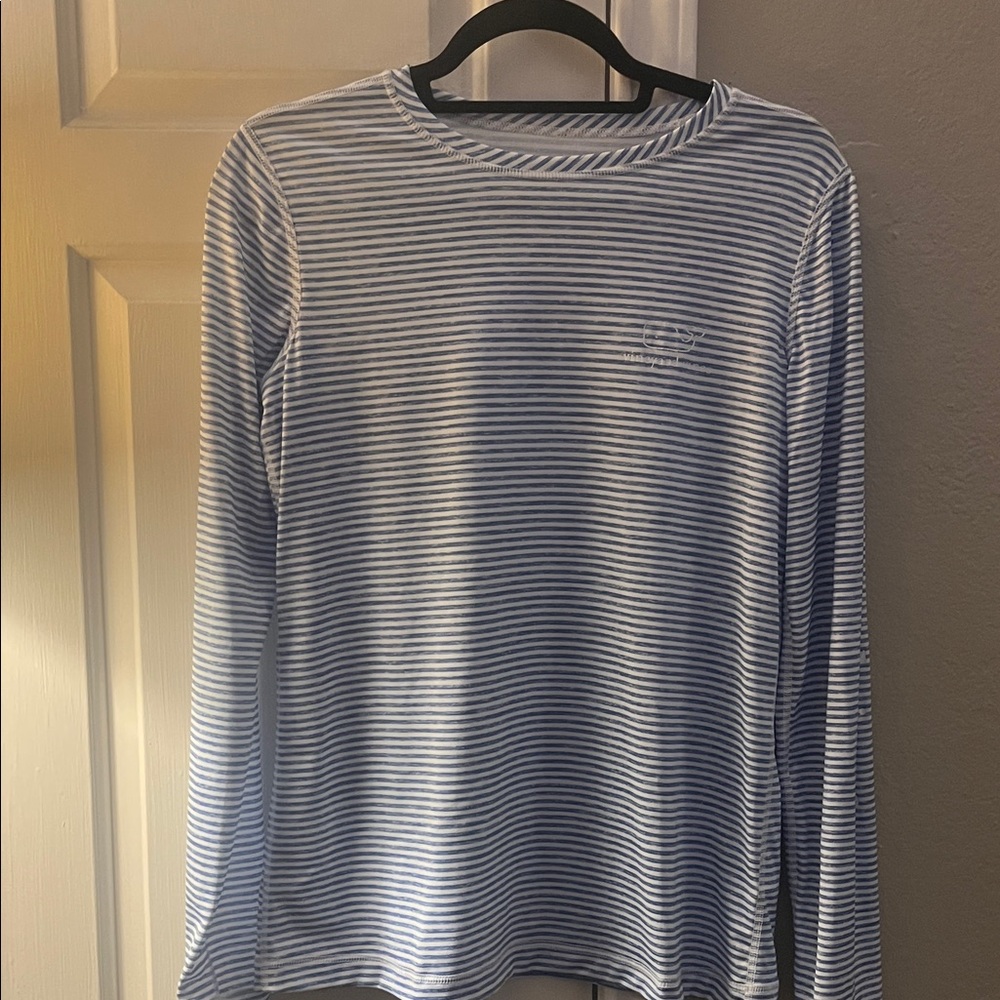 Vineyard Vines Blue and White Striped Long Sleeve Performance Shirt
